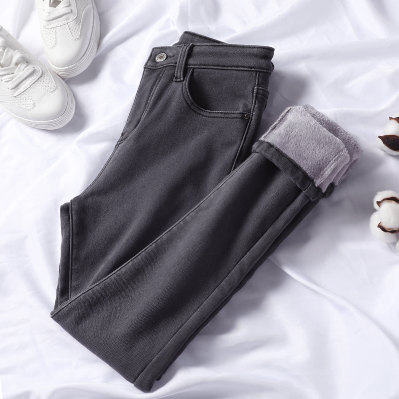 Winter High-Waisted Plush Padded Jeans for Women
