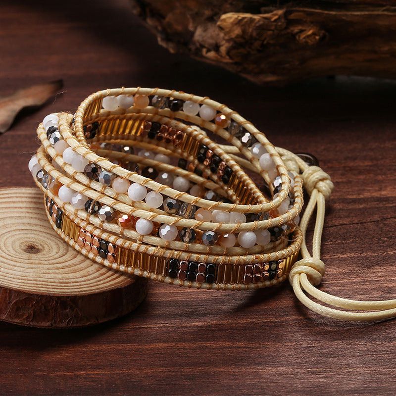 Multi-Layer Crystal Beaded Copper Wrap Bracelet