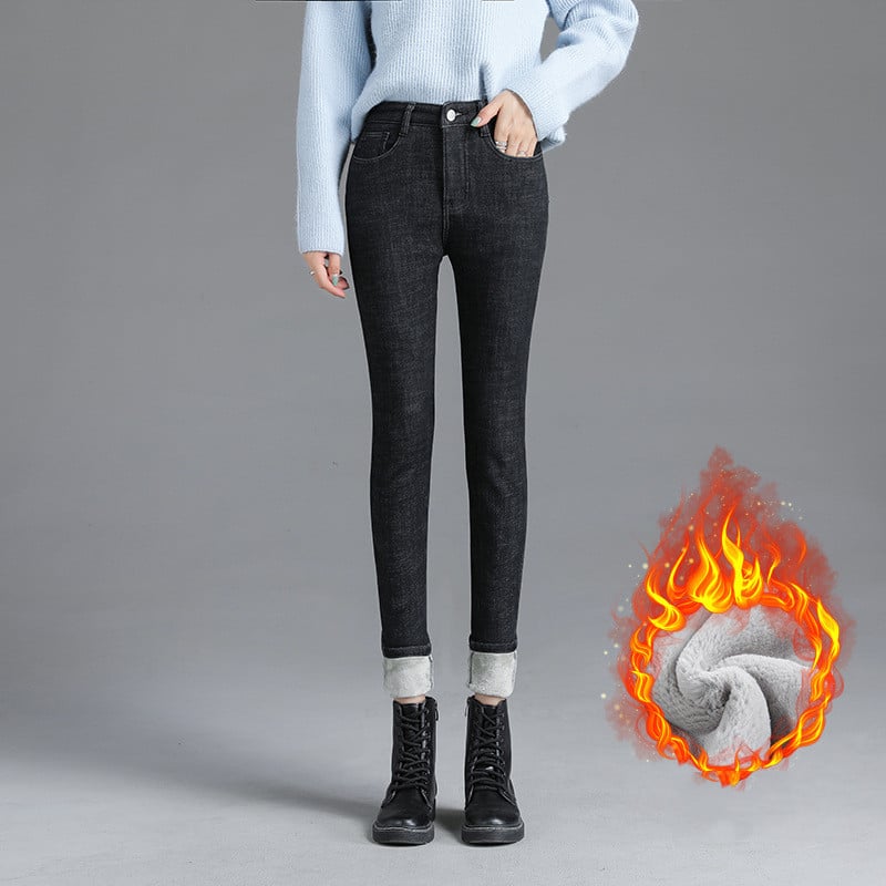 Winter High-Waisted Plush Padded Jeans for Women