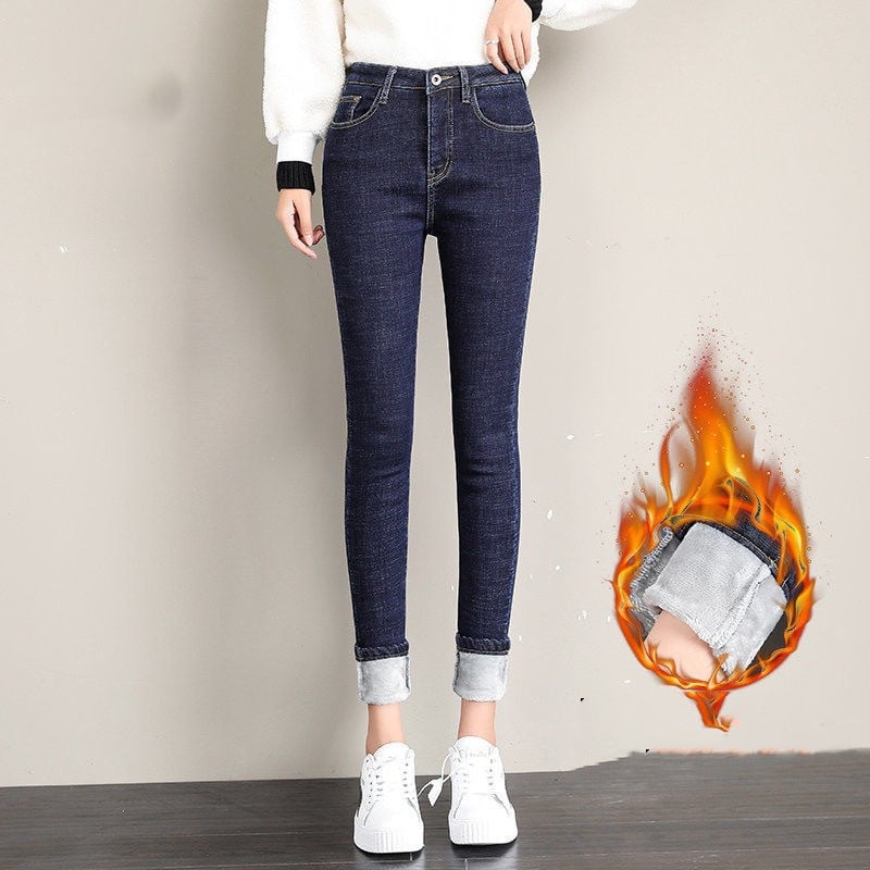 Winter High-Waisted Plush Padded Jeans for Women