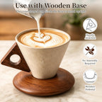 Retro ceramic coffee mug, Creative Cone coffee cup set Unique Ceramic Coffee Tea Cups wood handle and coaster - Suitable for home, restaurant, party and office use 8.45floz