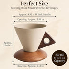Retro ceramic coffee mug, Creative Cone coffee cup set Unique Ceramic Coffee Tea Cups wood handle and coaster - Suitable for home, restaurant, party and office use 8.45floz
