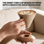 Retro ceramic coffee mug, Creative Cone coffee cup set Unique Ceramic Coffee Tea Cups wood handle and coaster - Suitable for home, restaurant, party and office use 8.45floz