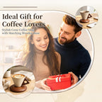 Retro ceramic coffee mug, Creative Cone coffee cup set Unique Ceramic Coffee Tea Cups wood handle and coaster - Suitable for home, restaurant, party and office use 8.45floz