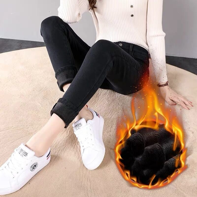 Winter High-Waisted Plush Padded Jeans for Women