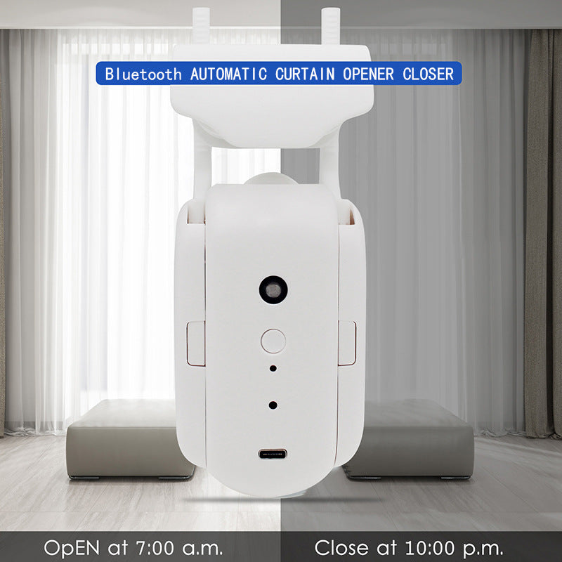 Smart automatic curtain opener robot installed on curtain rod