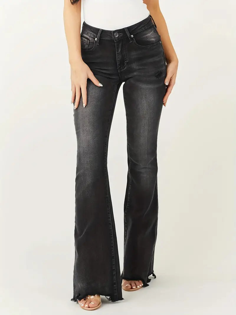 High Rise Water Ripple Bootcut Jeans in Washed Grey