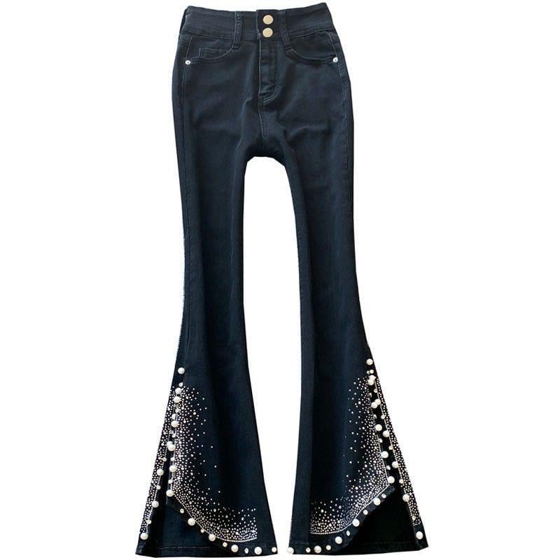 High Waist Slimming Flared Trousers with Beads
