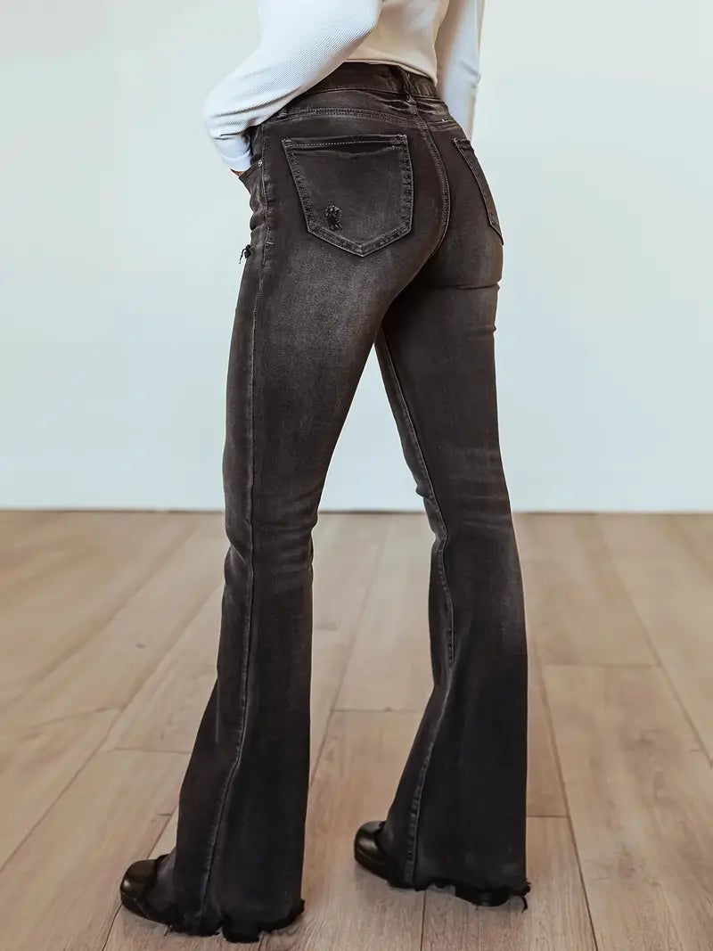 High Rise Water Ripple Bootcut Jeans in Washed Grey