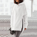 Solid Round Neck Loose Pocket Plush Hoodie for Women