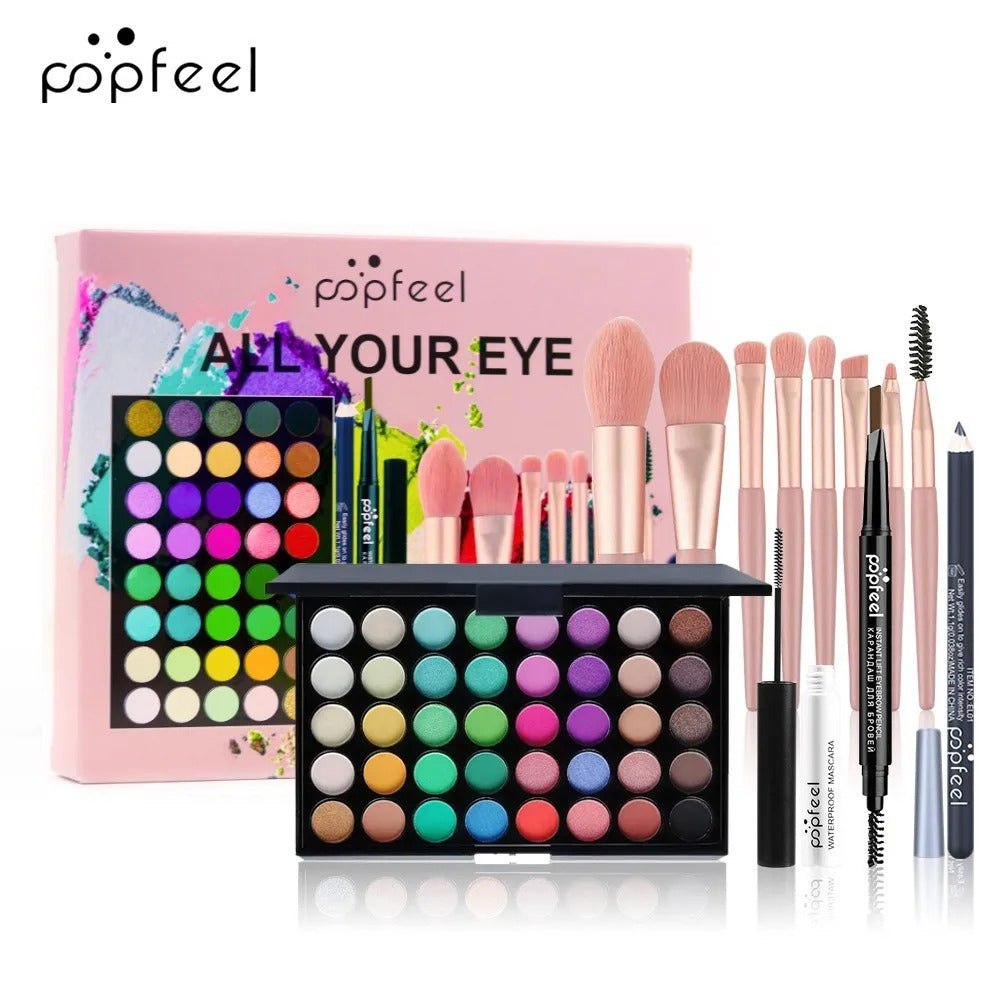 Glitter Matte Waterproof Eye Makeup Kit – Eyeshadow, Eyeliner, Mascara & Eyebrow Pencil