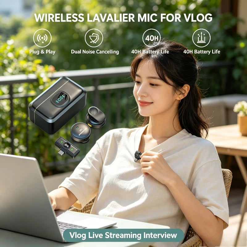 Lavalier Wireless Mini Microphone with Charging Case for iPhone & Android