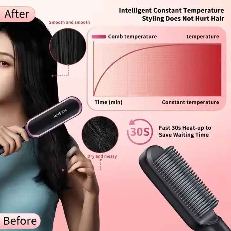 Anti-Scalding Ionic Straightening Comb – Salon-Smooth, Sleek & Frizz-Free Hair