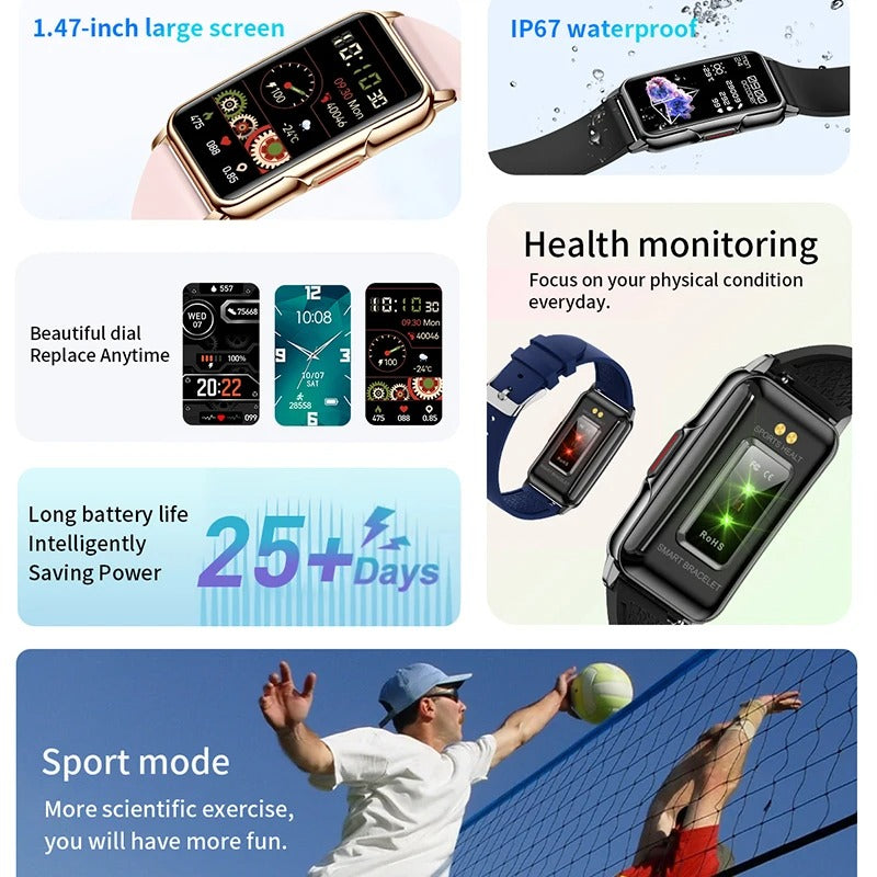 Ultra-Thin Smart Bracelet Watch for Men Women with Heart Rate Sports Tracking