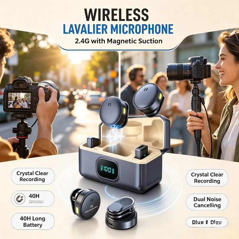 Lavalier Wireless Mini Microphone with Charging Case for iPhone & Android