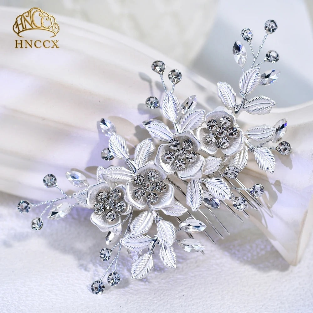 Alloy Flower Leaf Hair Comb Set Sparkling Rhinestone Hair Fork , Hair Accessories