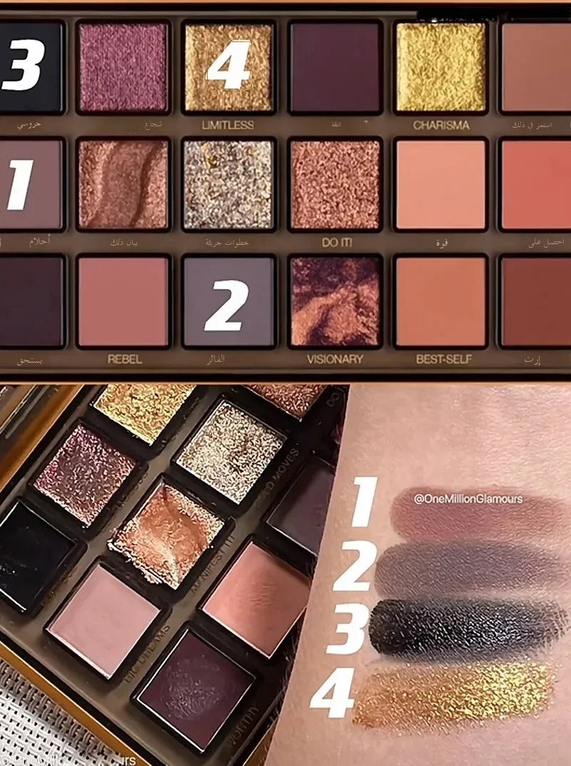 18 Color Eyeshadow Palette Matte Glitter High Pigment Long Lasting Smudge Proof for Daily Party Makeup
