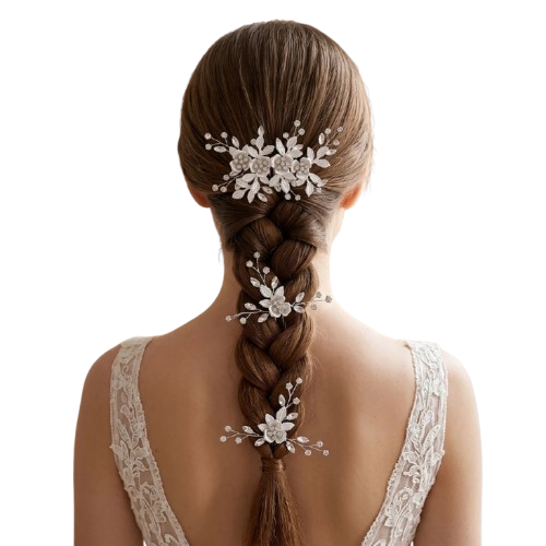 Alloy Flower Leaf Hair Comb Set Sparkling Rhinestone Hair Fork , Hair Accessories