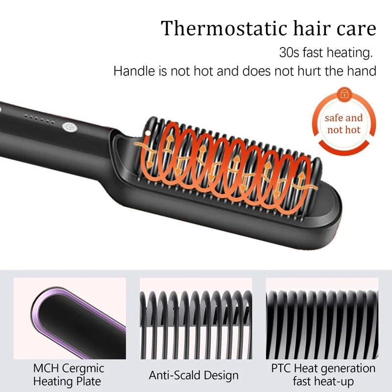 Anti-Scalding Ionic Straightening Comb – Salon-Smooth, Sleek & Frizz-Free Hair