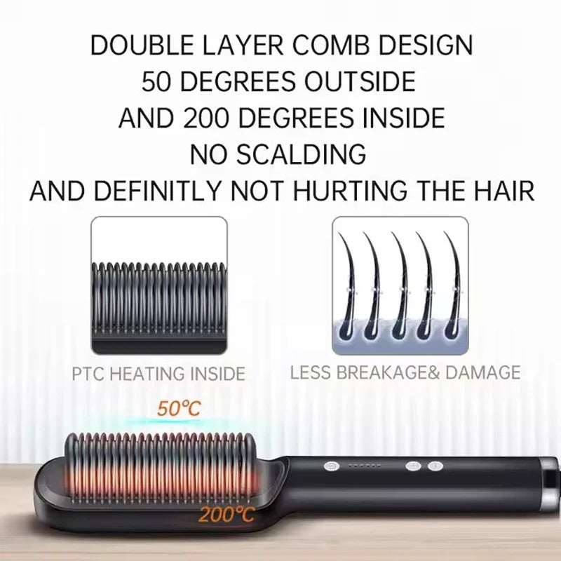 Anti-Scalding Ionic Straightening Comb – Salon-Smooth, Sleek & Frizz-Free Hair