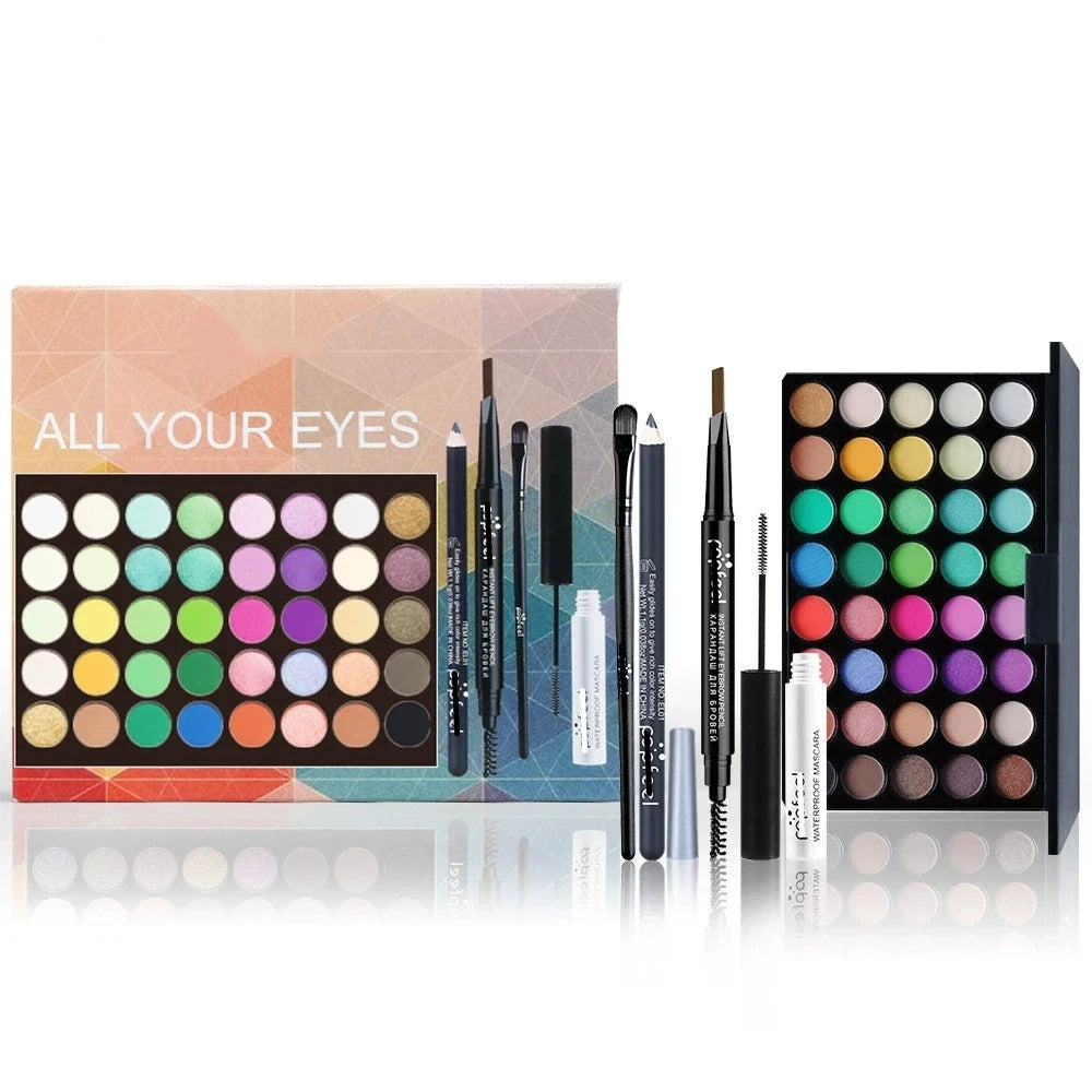 Glitter Matte Waterproof Eye Makeup Kit – Eyeshadow, Eyeliner, Mascara & Eyebrow Pencil